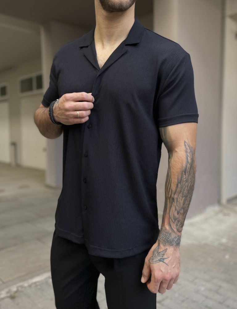 Ανδρικό μαύρο κοντομάνικο πουκάμισο TST1310M φωτογραφία